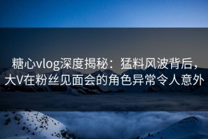 糖心vlog深度揭秘：猛料风波背后，大V在粉丝见面会的角色异常令人意外